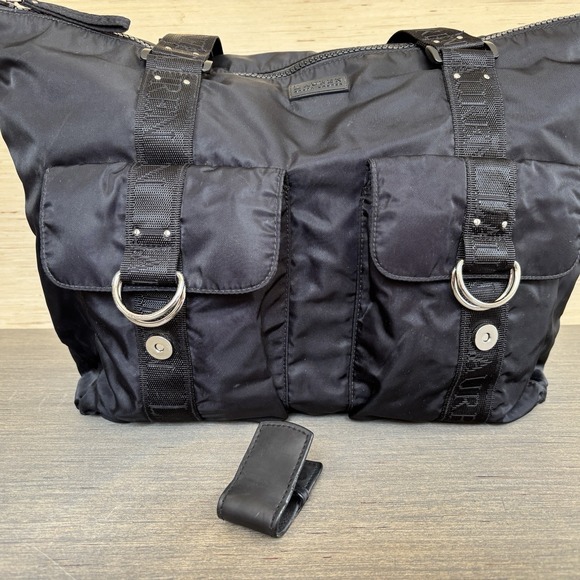 Lauren Ralph Lauren Black Nylon Duffel Overnight Weekend Travel Tote Bag - Picture 7 of 16